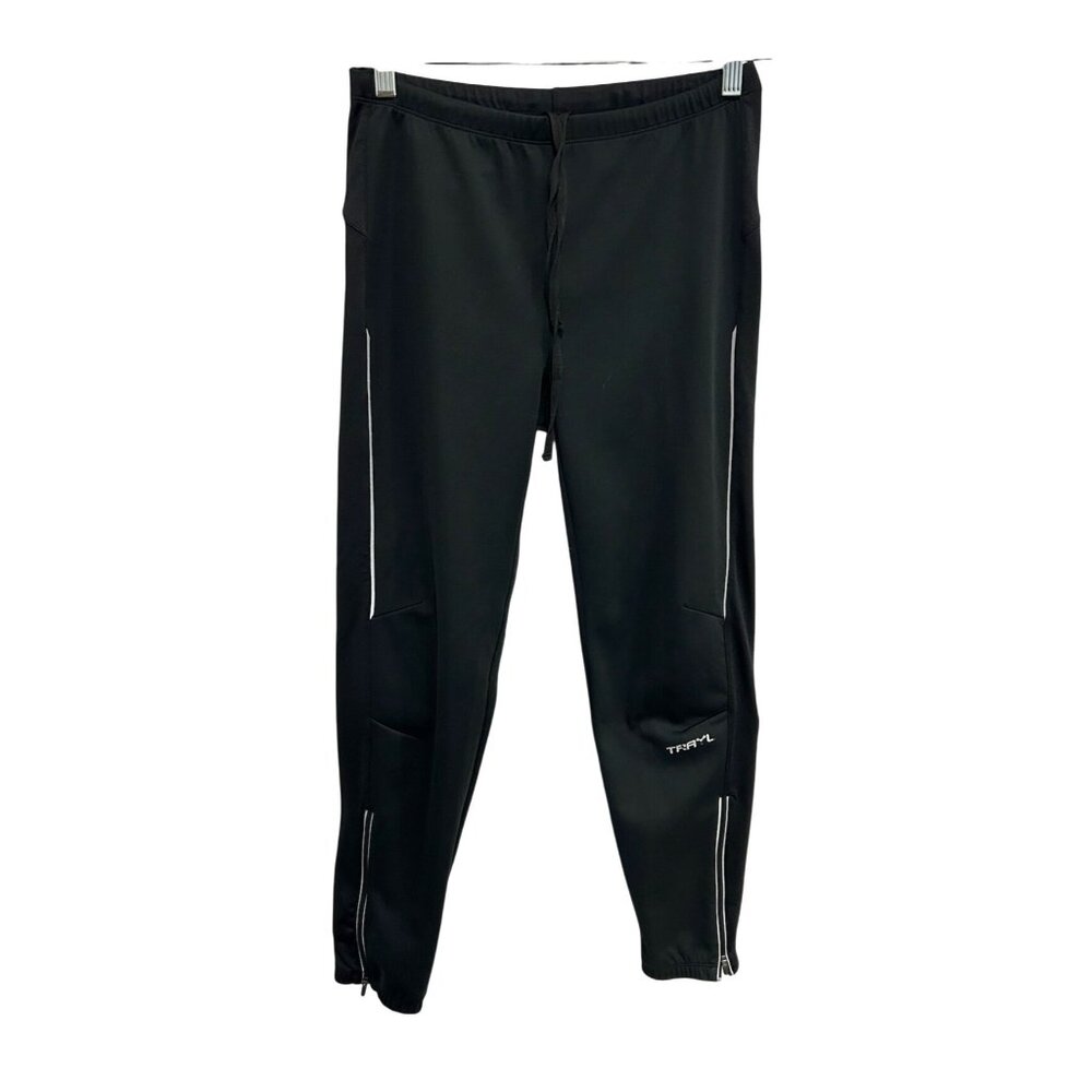 Trayl Black Athletic Cycling Joggers Reflective Detail Zipped Ankle Cuffs Sz Med